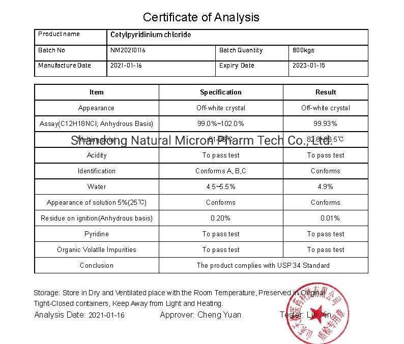 High Quality Cetylpyridinium Chloride CPC CAS No 123-03-5